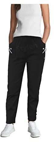 URBAN STITCH Trouser for Women UK Black Casual Full Length Elasticated High Waist Pants with Stretch Light Weight Summer Straight fit Ladies Bottoms (14, Black)