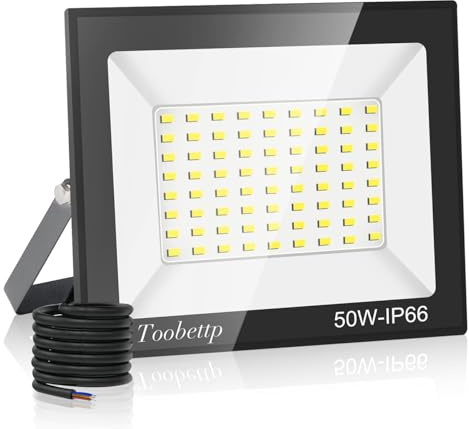 toobettp 50W LED Strahler Außen für Garten, 5000LM 6000K Kaltweiß Flutlicht | Scheinwerfer mit 360 LED-Perlen,180°Halterung,IP66 Aluminiumgehäuse,Aussenstrahler für Hinterhof Garage Sportplatz
