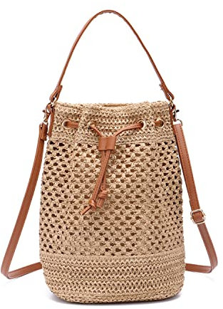 EVEOUT Stroh Eimertasche Umhängetasche Schultertaschen Damen Sommer Grosse Kapazität Strand Henkeltaschen Gewebte Handtasche