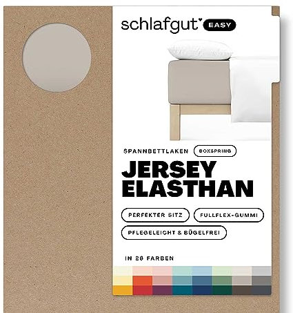 Schlafgut Easy Jersey Elasthan Boxspring Spannbettlaken 180x200 bis 200x220 Sand Mid, Spannbetttuch aus superweicher Baumwolle mit Elasthan