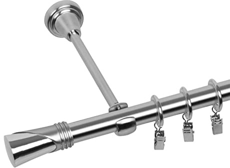RENA Gardinenstange Vorhangstange - 19 mm - aus Metall - Lautlose Rollen - Komplettset - Edestahl Optik 240cm |Duncan
