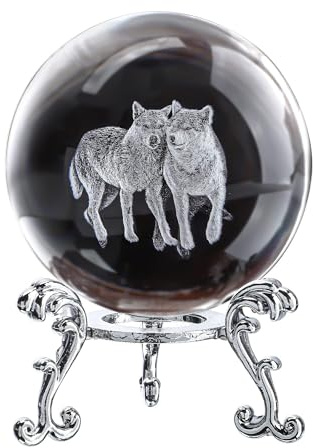 ZEERSHEE 60mm Wolf Couple Crystal Ball Wolf Ornaments Glass Paperweight Wolves Gifts for Men Women Lovers Desktop Decor