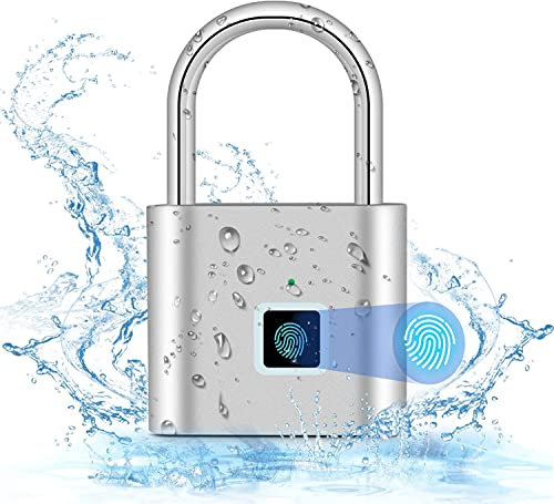 Fingerabdruck Schloss,Smart Schloss Wasserdicht,Fingerabdruck Vorhängeschloss,USB-Aufladung Biometrisch Hohe Sicherheitsverriegelung für Gym Locker,Gepäck,Spind(Silber)
