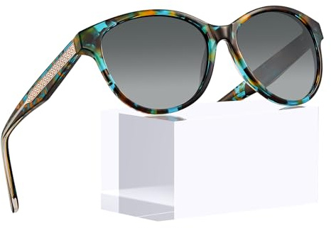 CARFIA Verspiegelte Damen Sonnenbrille Polarisierte UV400 Frauen Brille | Blumen Farbe, 3D-Linienmuster Kupfernadel, Einteilige Nasenauflage, für Alltag Urlaub Party Catwalk, Inklusive Brillenetui