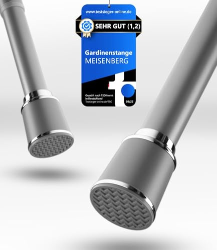 MEISENBERG Klemmstange für Gardinen 120-170cm, Grau, Ø 32 mm, Duschvorhangstange ohne Bohren - Vorhangstange zum Klemmen für Fenster, Raumteiler und Küche