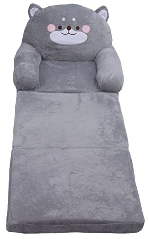 Zerodis Faltbares Kindersofa, Cartoon-Grauer Hunde-Stil, Kleinkind-Stuhl, Couch-Bett mit Breitem Griff, Weiche, Atmungsaktive Sofa-Liege für Schlafzimmer, Wohnzimmer (3 Schichten)