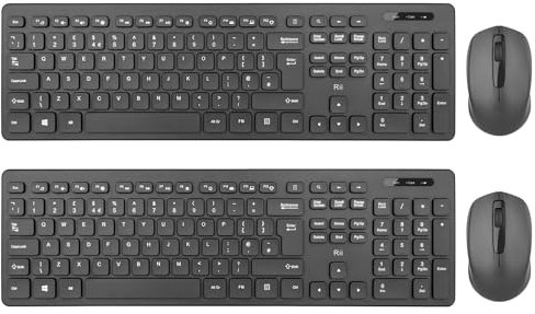 Wireless keyboard and Mouse Set,Rii RK200 Standard Full Size Wireless Keyboard and Mouse 104 Keys for Work Office Home UK Layout 2 Pack (AAA Batteries not Include)