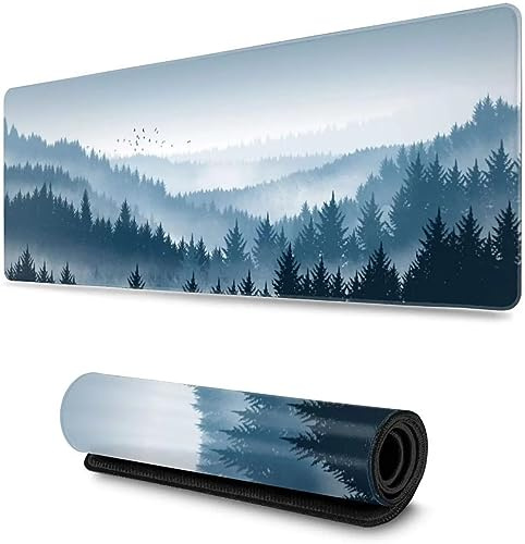 Gaming Mauspad XXL 1200x600x2mm Groß Mousepad Forest Blue Mountains Mouse Mat rutschfest Schreibtischunterlage Verbessert Geschwindigkeit und Präzision PC Laptop Gamer Tischunterlage