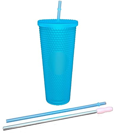 ThreeRs Återanvänd Återvinn Minska Studded Tumbler Mugg med Sugrörlock Dubbelvägg för is Kaffe Vatten Slush Smoothies Hemmabio Din favoritdrycker för barn Tonåringar Vuxna 710 ml (Matt blå)