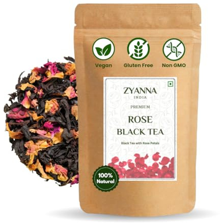 Zyanna Rose Petals Black Tea – Premium Loose Leaf Black Tea Infused with Natural ingredients, Rose Tea, Loose black Tea 3.53oz (100g) – Makes Up to 50 Cups, Enjoy Hot or Iced