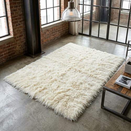 Stylish 5x7 flokati Rug. Soft and Fluffy 3” shag Pile. 100% Natural Wool. Authentic Greek flokati Rug. Off White Area Rug