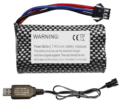 ZYGY 1PCS 7.4V 1500mAh SM-3P Stecker Batterie mit USB Ladekabel für DE43 DE60 RC Racing Fernbedienung Auto Batterie 1575 Kipper LKW Engineering Auto Spielzeug Auto Batterie