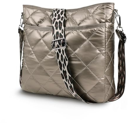 Lychii Bolso Bandolera Acolchado Correa Al Hombro Mujer, Tote Bag con Cremallera - 30 * 6 * 30cm, Bronce