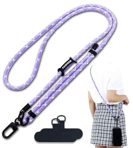 xiaoxiaozhijia Cordino per Cellulare Universale,Regolabile Cordino per Telefono,Rimovibile Laccio per Cellulare,per Cellulare Adatto per Tutte Le Custodie (Viola bianco)
