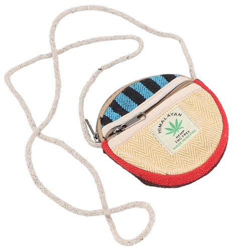 GURU SHOP Rundes Ethno Patchwork Portemonnaie, Mäppchen, Brustbeutel - Beige/bunt, Unisex - Erwachsene, Hanf, 12x12x2 cm