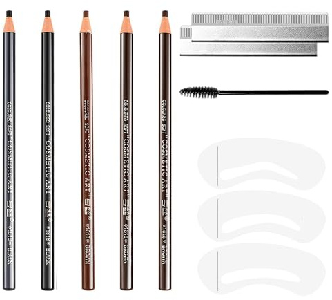 Yeria Set di Matite per Microblading,Matita Sopracciglia Microblading 5 Colori,Matita per Sopracciglia Waterproof e Resistente al Sudore con Attrezzi,Per Tatuaggio e Trucco Delle Sopracciglia