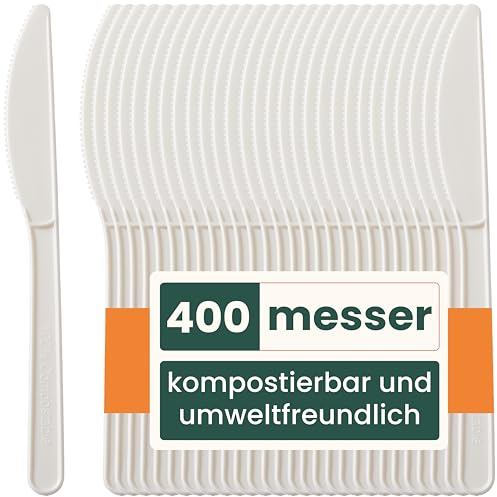 HAAGO 400-teilige Messer (Weiß 18 cm / 7 inch) – Umweltfreundlich, Biologisch Abbaubar & Kompostierbar – Wiederverwendbar, Robuste Kleine Löffel für Kaffee & Dessert – 100% Natürliches Besteck