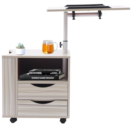 PINYELIN Betttisch Laptoptisch Sofatisch, Schlafzimmer Holzwerkstoffen Nachttisch, Drehbarer Höhenverstellbarer Nachttisch Geeignet für Schlafzimmer, Wohnzimmer, Arbeitszimmer