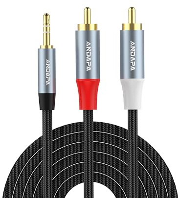 ANDAPA 3.5mm till 2 RCA Ljudkabel (2M) - Stereo Audiokabel med Guldpläterade Kontakter för Surfplatta, iPad, iPod, Smart TV, Mobil, MP3-spelare, PC till Förstärkare