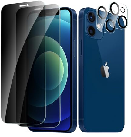 CYYAGE 2 Stück Sichtschutz Schutzfolie für iPhone 12 Mini und 2 Stück Kameraschutz, Anti-Spähen Displayschutz HD Blickschutzfolie Privacy Schutzglas Folie, 9H Härte, Kratzfest