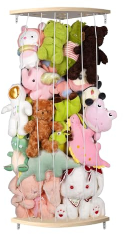 GUIGUZI Kuscheltier Aufbewahrung Organizer, Holz Eck Stofftier Regal, Kinderzimmer Hängend Spielzeug Organizer für Plüschtiere und Teddybären