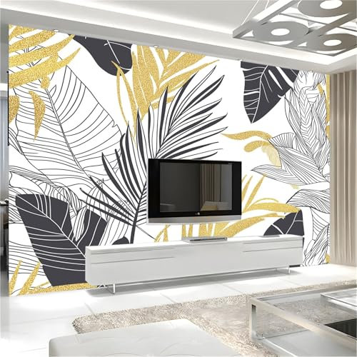 Papier Peint Panoramique 200 x 140 cm Papier Peint Intissé Mural Feuille De Palmier Feuille De Bananier Art Mural Décor Poster Mural Blanc Pour Salon Chambre D'Enfants Décoration Murale Fresque