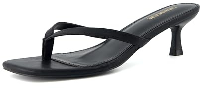 CUSHIONAIRE Miami Kitten Heels for Women - Dressy Heeled Thong Womens Sandals, EBONY 7