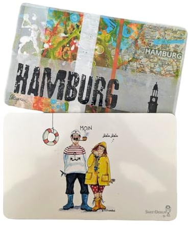 Sweetdesign Moin & Hamburg - Tabla de desayuno (2 unidades, 14,8 x 23,4 cm), diseño de Hamburgo