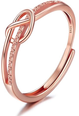 JeweBella Ringe Frauen Silber 925, Ring Silber 925 Damen, Verstellbare Liebesknoten Silber Verlobungsring, 925 Sterling Silber Finger Ring Damen Versprechen Ringe Schmuckgeschenke Silber/Gold/Roségold