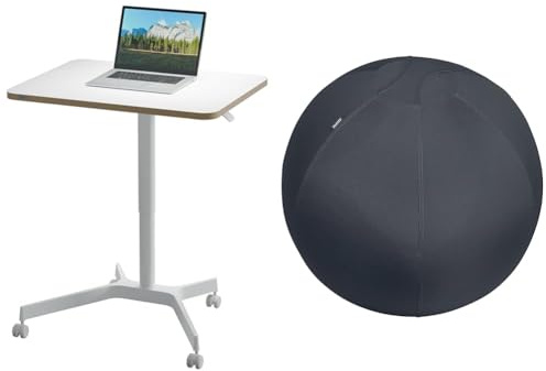 Leitz Ergo Compact Workstation Set Höhenverstellbarer Sitz-/Steh-Schreibtisch mit Active Sitzball, 80 x 60 cm, Mobiles Stehpult mit Rollen, Belastbar bis 20 kg, 65360001 + 65420089