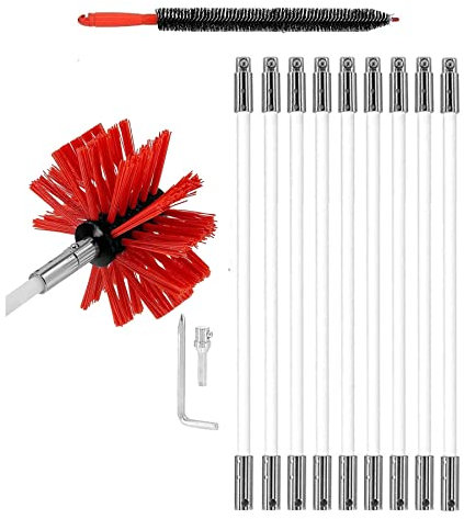 HANFEN Chimney Sweep Kit, Dryer Lint Brush Vent Cleaner Chimney Cleaning Brush Chimney Cleaning Kit Chimney Cleaner Air Duct Cleaning Kit Dryer Vent Cleaner Kit With 15 Flexible Rods(9 Rods,610mm)