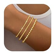 Milacolato Armband Damen Gold 18K Vergoldetes Perlenarmband Stack Set Dehnbares Elastisches Wasserdichtes Tennisarmband Verstellbare Armbänder Gold Schmuck