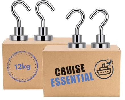 Cruise Cabin Magnetic Hooks (4 Pack) – Extra Strong – Heavy Duty – Holds Up to 12kg – Perfect for Hanging Towels, Hats, Bags – Works on all Cruise Ships including P&O, Marella, MSC – Cruise Essentials