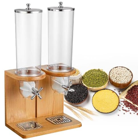 Cereal Dispenser, Countertop Cereal Containers Storage Dispenser with PC Barrel and Wood Base,Organization and Storage Containers for Kitchen and Pantry,8L