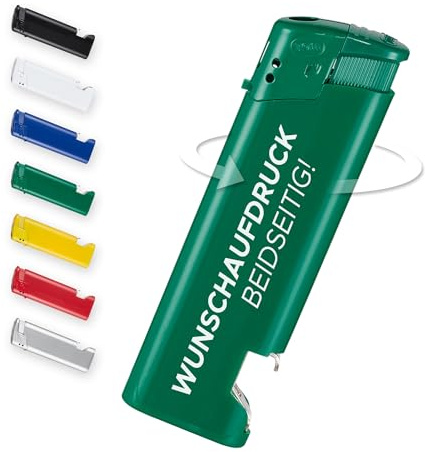 #teamludorf 50 Stück grüne Feuerzeuge mit Flaschenöffner - Elektrisch, nachfüllbar, UV-Druck, personalisiert mit Logo oder Foto - Ideal für Giveaways, Events, Promotion & Hochzeiten