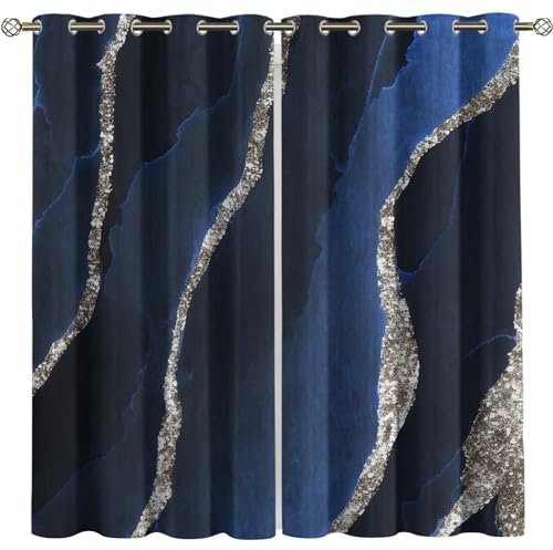 Kinder Gardinen Kinderzimmer Junge Mädchen Blickdicht Schwarze Weiße Blaue Linien Textur 140X160Cm 2Er Set Verdunkelungsvorhang Thermovorhang Hitzeschutz Vorhänge Wohnzimmer Schlafzimmer Vorhänge M
