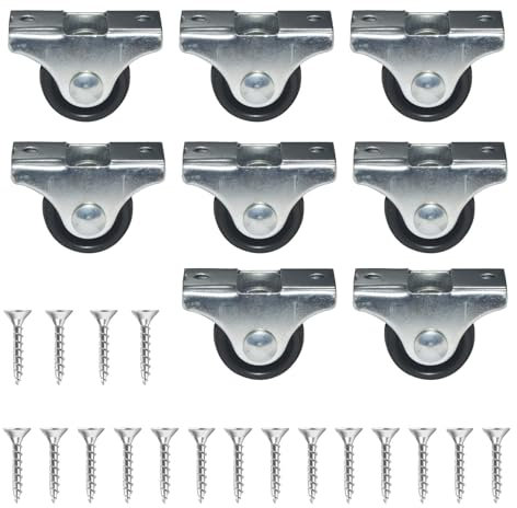 Heavy Duty Wheel Fixed Castors – 8 Pack Small Rubbered Trolley Wheel Silver Castors for Furniture,Dollies – Free Fitting Silent Casters Outdoor Castersff – Wheels for Trolley & Dolly Wheels (0.5 inch)