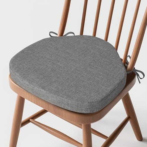 MineCozy Windsor Chair Cushions for Dining Chairs 1 Pack Non Slip Kitchen Seat Cushion with Ties and Washable Covers Indoor Comfortable Seat Pad with Thick Foam 16.5 x 15.5 x 2 Light Grey