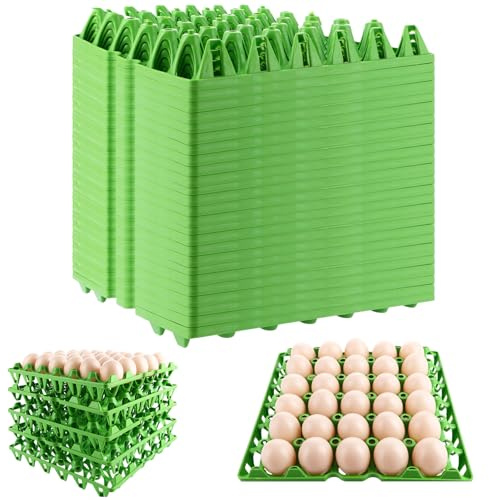 CYEER Lot de 20 Plateaux à Œufs en Plastique Vert, Alvéoles pour 30 Œufs Empilables, Casier Lavable pour Élevage de Poules, Transport et Vente sur Marché (Capacité 600 Œufs)