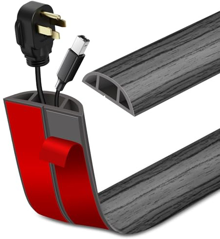 Canaletas para Cables Adhesiva canaleta pasacables para Suelo Cubiertas de Suelo para Cables pasacables de PVC (1m×4cm, Grano de Madera Gris)