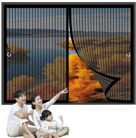 Zanzariera Magnetica per Finestre 64 x 124 cm Si Chiude da Sola, Rete Fine, Chiusura Automatica Zanzariera per Finestra Tetto Personalizzabile per Finestra di Multi Tipi, Nero