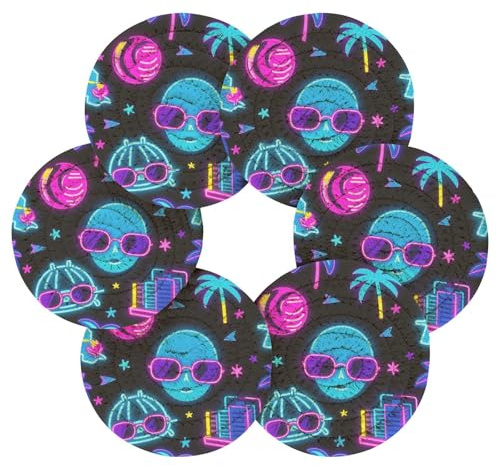 Summer Neon Cool Glasses Coconut Tree Decorative Coasters Table Coasters for Drinks House Bar Accessories Housewarming Gift and Holder Set of 6