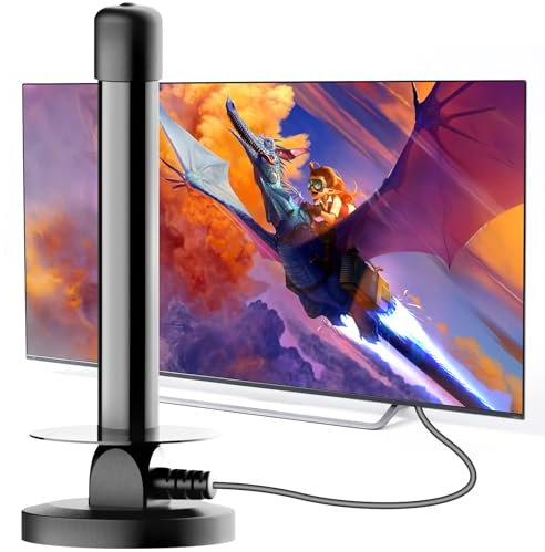 Digital TV Aerial Indoor- Freeview Aerial with Signal Booster, Strong Magnetic Base for Easy Setup, 4K/1080P Smart TV Aerial, Universal Compatibilit