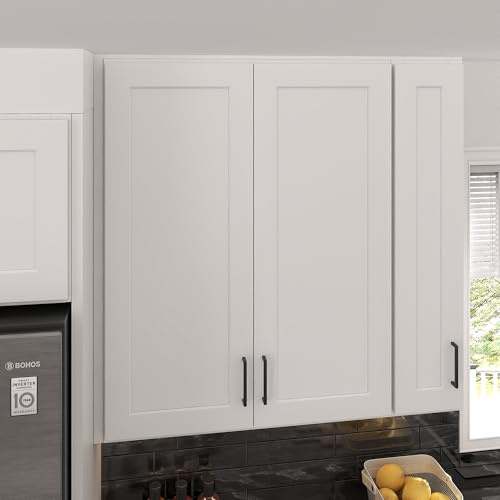 Furinno Shaker Wall Kitchen Cabinet in Shaker White 2-Door-3 Shelves, Ready to Assemble, 33 in. W x 12 in. D x 42 in. H, White