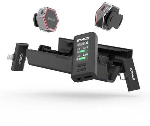 SYNCO G4 Microphone Lavalier sans Fil pour iPhone7-17/Android/Camera, 2,4 GHz Double Canal, 20 h de Batterie avec boîtier de Chargement, 300 m, Réduction de Bruit pour Youtube TikTok Vlog/Interview