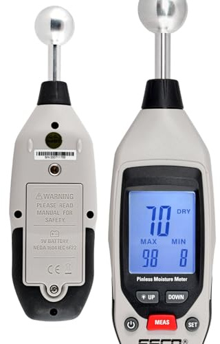ES-980 Elektronischer Feuchtigkeitsmesser | Feuchtemessgerät für Wände, Holz, Beton, Estrich & Baumaterialien | Kugelsonde, 40mm Messtiefe, 2 Alarmstufen, Hintergrundbeleuchtung