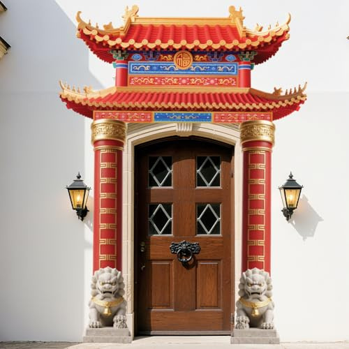 WADORN Bannière de Porche du Nouvel an Lunaire Chinois, Toile de Fond Décorative pour Nouvel an Chinois 200x240cm Festival du Printemps Photographie Bannière Suspendue Fournitures pour Fêtes Maison