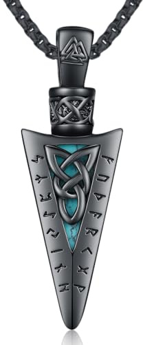 Wikinger Kette Herren 925 Sterling Silbe Pfeil/Thors Hammer/Lebensbaum/ViKing Kreuz Keltischer Anhänger Halskette Amulett Nordische Wikinger Schmuck für Herren Damen