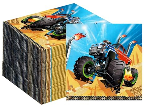 40 Stück Monster Trucks Servietten Geburtstag Taschentücher, Servietten Kindergeburtstag, Bunt Papierservietten für Geburtstag Deko, Alltagsessen & Home-Entertainment, Perfekt für Autoliebhaber