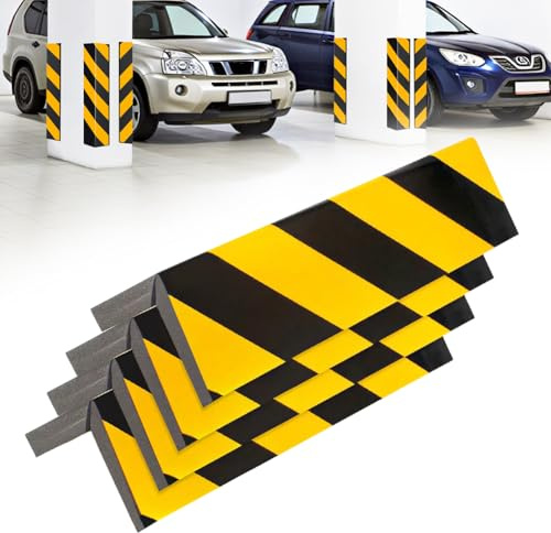 CEWROM Protector de borde para garaje, 4 piezas de protección de pared para garaje, protector de esquina autoadhesivo, protector de borde de puerta (40cmx15cmx2cm) con rayas negro/amarillo para puerta